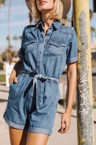 Macacão curto Edna Denim - Azul