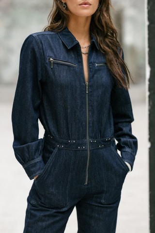 Macacão Martha LS Denim - Azul-escuro