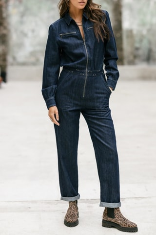Macacão Martha LS Denim - Azul-escuro