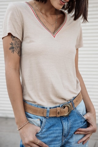 T-shirt em linho - Bege
