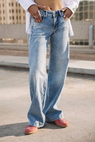 Calças de ganga wide legs - Azul-claro