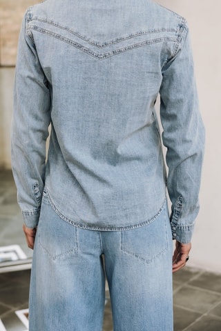 Camisa de ganga - Azul-claro