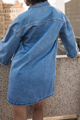 Vestido trapézio de ganga - Azul-claro