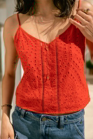 Top en broderie anglaise - Rouge