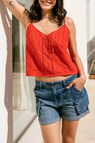 Top en broderie anglaise - Rouge