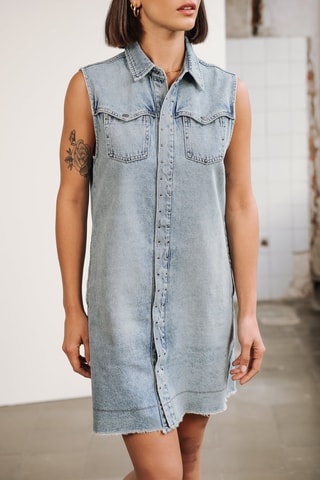 Vestido-camisa de ganga - Azul-claro