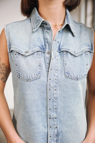 Vestido-camisa de ganga - Azul-claro