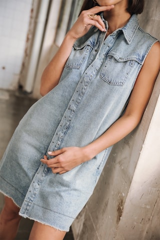 Vestido-camisa de ganga - Azul-claro