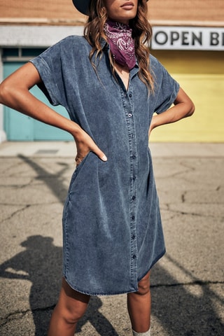 Vestido-camisa de ganga - Azul
