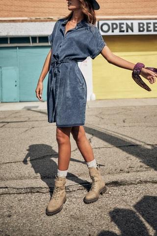 Vestido-camisa de ganga - Azul