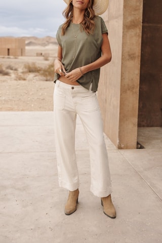 Pantalon wide legs en coton biologique et lin - Ecru