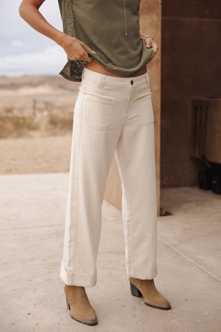 Pantalon wide legs en coton biologique et lin - Ecru