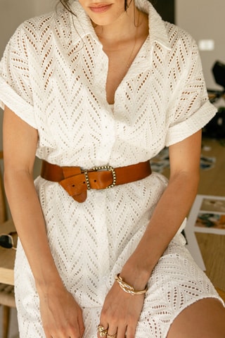 Vestido-camisa em bordado inglês - Branco