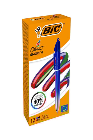 12 stylos-bille 4 couleurs Smooth - 4 encres
