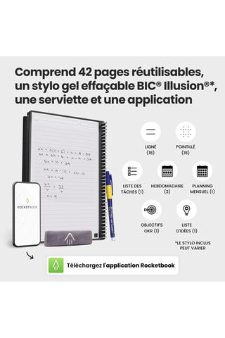 Cahier connecté Rocketbook Fusion Letter - 42 pages - Bleu foncé - A4
