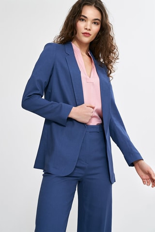 Linnen Colbert Regular Fit - Blauw