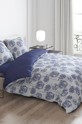 Conjunto de edredão em cetim de algodão 200 fios/cm² Lace - Azul-marinho e branco