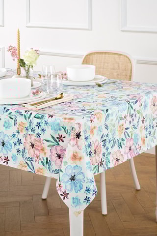 Toalha de mesa Rêverie florale - Branco e azul