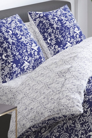 Lençol-capa em cetim de algodão 200 fios/cm² Birds - Branco e azul