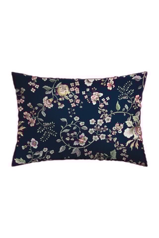 2 taies d'oreiller en satin de coton 80 fils/cm² Jardin secret - Bleu foncé et rose