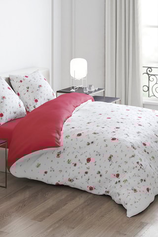 Parure de couette en satin de coton 80 fils/cm² Herbier Solair Floral - Framboise