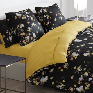 Conjunto de edredão em cetim de algodão 200 fios/cm² Aurore - Ocre e preto