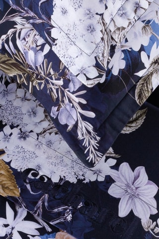 Lençol em cetim de algodão 80 fios/cm² Bouquet d'Hortensias - Azul,