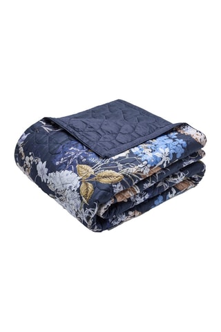 Colcha XL em cetim de algodão 80 fios/cm² Bouquet d'Hortensias - Azul-noite e bege