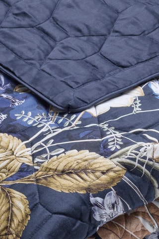 Colcha XL em cetim de algodão 80 fios/cm² Bouquet d'Hortensias - Azul-noite e bege