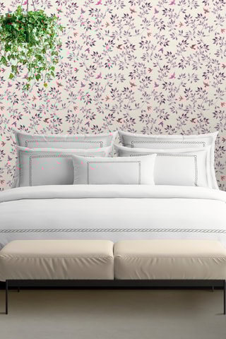Conjunto de edredão em cetim de algodão 80 fios/cm² Perle enchantée - Branco e cinzento