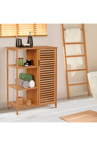 Meuble salle de bain 1 porte en bambou Maya - 66 x 33 x 87 cm