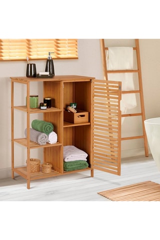 Meuble salle de bain 1 porte en bambou Maya - 66 x 33 x 87 cm