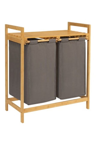 Bac à linge double en bambou Maya - 64 x 33 x 73 cm