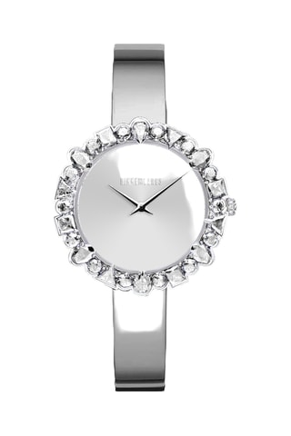 Relógio de quartzo em aço com cristais Swarovski - Prateado e branco