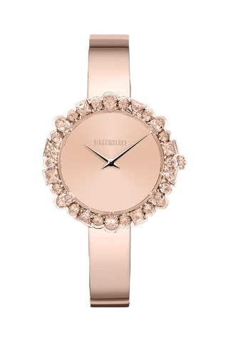 Relógio de quartzo em aço com cristais Swarovski - Dourado-rosa e rosa