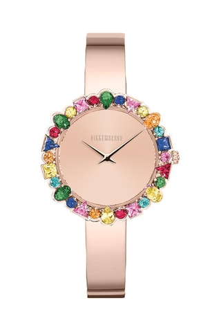 Relógio de quartzo em aço com cristais Swarovski - Dourado-rosa