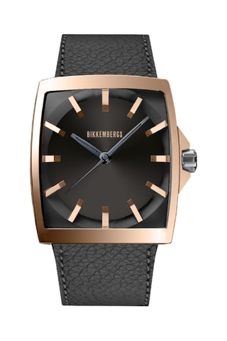 Relógio de quartzo em couro - Preto e dourado-rosa