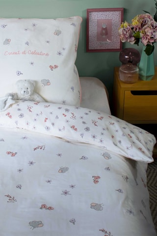 Conjunto de edredão Ernest e Celestine   Branco e rosa
