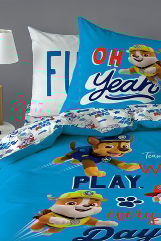 Conjunto de edredão Patrulha Pata Azul e branco