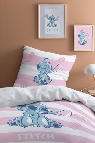Conjunto de edredão Stitch Lilo e Stitch Disney - Rosa e branco
