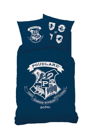 Conjunto de edredão em algodão 57 fios/cm² Harry Potter - Azul-marinho