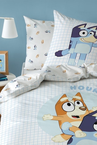 Conjunto de edredão Bluey Hourra - Branco e azul