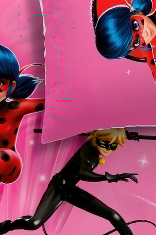 Conjunto de edredão em algodão Miraculous Ladybug - Fúcsia e branco