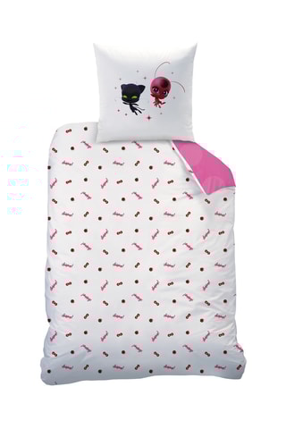 Conjunto de edredão em algodão Miraculous Ladybug - Fúcsia e branco