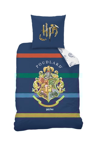 Conjunto de edredão em algodão Poudlard Harry Potter - Azul-marinho e branco