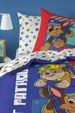 Conjunto de edredão em algodão Patrulha Pata - Azul-marinho e branco