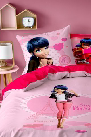 Conjunto de edredão em algodão Miraculous Ladybug - Vermelho e rosa