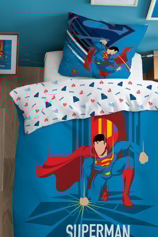 Conjunto de edredão em algodão Superman A liga dos Justiceiros Dc Comics - Azul-cobalto