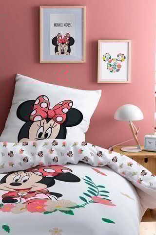 Conjunto de edredão em algodão Minnie Disney - Branco e rosa