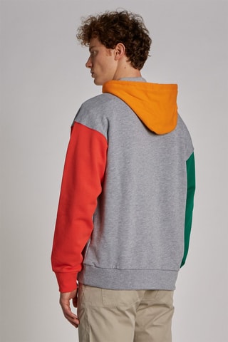 Sweat polaire à capuche - Gris chiné, rouge et vert